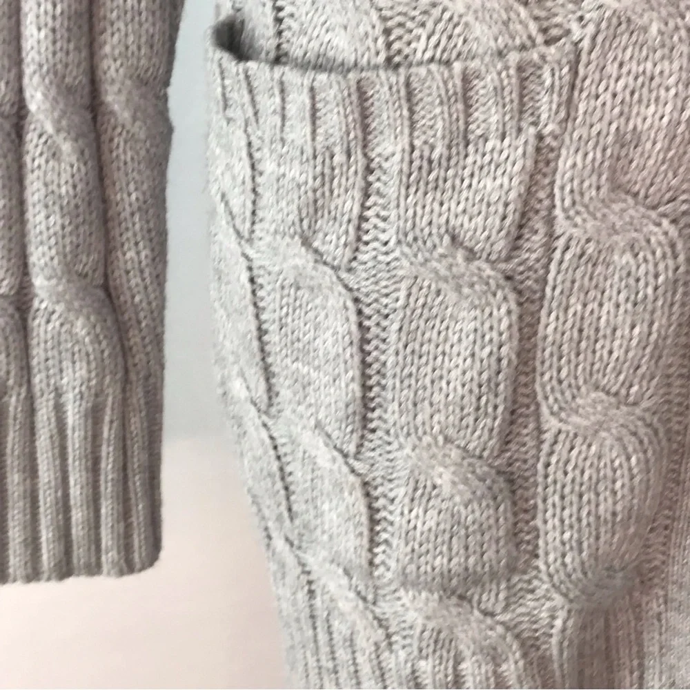 Women's Grey V-Neck Pocket Cable Knit Long Cardigan Button Down Sweater Size XXL